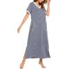 image:imageEkouaer Womens Full Length Short Sleeve NightgownYarn Dyed Fabric 1