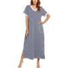 image:imageEkouaer Womens Full Length Short Sleeve NightgownYarn Dyed Fabric 1
