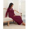 image:imageEkouaer Womens Long Sleeve Nightgown Full Length Pajama Dress with Pockets V Neck Nightshirts Lace Trim SleepwearWine Red