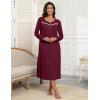 image:imageEkouaer Womens Long Sleeve Nightgown Full Length Pajama Dress with Pockets V Neck Nightshirts Lace Trim SleepwearWine Red