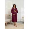 image:imageEkouaer Womens Long Sleeve Nightgown Full Length Pajama Dress with Pockets V Neck Nightshirts Lace Trim SleepwearWine Red