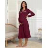 image:imageEkouaer Womens Long Sleeve Nightgown Full Length Pajama Dress with Pockets V Neck Nightshirts Lace Trim SleepwearWine Red