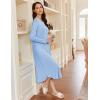 image:imageEkouaer Womens Long Sleeve Nightgown Long Sleepshirt Henley Nightgowns Full Length Sleep Dress with Pockets S3XLBlue