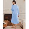 image:imageEkouaer Womens Long Sleeve Nightgown Long Sleepshirt Henley Nightgowns Full Length Sleep Dress with Pockets S3XLBlue