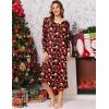 image:imageEkouaer Womens Long Sleeve Nightgown Long Sleepshirt Henley Nightgowns Full Length Sleep Dress with Pockets S3XLChristmas Red