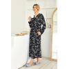 image:imageEkouaer Womens Nightgown Long Loungewear V Neck Nightshirt Sleepwear Full Length Sleepshirt with PocketsBlack White Floral