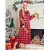 image:imageEkouaer Womens Nightgown Long Loungewear V Neck Nightshirt Sleepwear Full Length Sleepshirt with PocketsRed Plaid