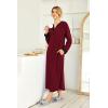 image:imageEkouaer Womens Nightgown Long Loungewear V Neck Nightshirt Sleepwear Full Length Sleepshirt with PocketsWine Red