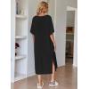 image:imageEkouaer Womens Nightgown Short Sleeve Sleepshirt Long Loungewear Casual Maxi Lounge Dress House Dresses with PocketsBlack