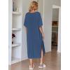 image:imageEkouaer Womens Nightgown Short Sleeve Sleepshirt Long Loungewear Casual Maxi Lounge Dress House Dresses with PocketsBlue