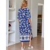 image:imageEkouaer Womens Nightgown Short Sleeve Sleepshirt Long Loungewear Casual Maxi Lounge Dress House Dresses with PocketsBohemian Flowers Blue