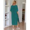 image:imageEkouaer Womens Nightgown Short Sleeve Sleepshirt Long Loungewear Casual Maxi Lounge Dress House Dresses with PocketsDark Green