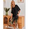 image:imageEkouaer Womens Nightgown Short Sleeve Sleepshirt Long Loungewear Casual Maxi Lounge Dress House Dresses with PocketsFeather Black