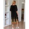 image:imageEkouaer Womens Nightgown Short Sleeve Sleepshirt Long Loungewear Casual Maxi Lounge Dress House Dresses with PocketsFeather Black