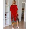 image:imageEkouaer Womens Nightgown Short Sleeve Sleepshirt Long Loungewear Casual Maxi Lounge Dress House Dresses with PocketsFloral Red