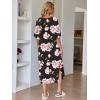 image:imageEkouaer Womens Nightgown Short Sleeve Sleepshirt Long Loungewear Casual Maxi Lounge Dress House Dresses with PocketsFlower Black