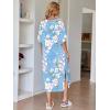 image:imageEkouaer Womens Nightgown Short Sleeve Sleepshirt Long Loungewear Casual Maxi Lounge Dress House Dresses with PocketsFlower Blue