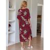 image:imageEkouaer Womens Nightgown Short Sleeve Sleepshirt Long Loungewear Casual Maxi Lounge Dress House Dresses with PocketsFlower Wine Red
