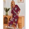 image:imageEkouaer Womens Nightgown Short Sleeve Sleepshirt Long Loungewear Casual Maxi Lounge Dress House Dresses with PocketsFlower Wine Red