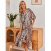 image:imageEkouaer Womens Nightgown Short Sleeve Sleepshirt Long Loungewear Casual Maxi Lounge Dress House Dresses with PocketsLeopard