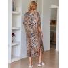 image:imageEkouaer Womens Nightgown Short Sleeve Sleepshirt Long Loungewear Casual Maxi Lounge Dress House Dresses with PocketsLeopard