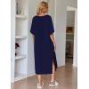 image:imageEkouaer Womens Nightgown Short Sleeve Sleepshirt Long Loungewear Casual Maxi Lounge Dress House Dresses with PocketsNavy Blue