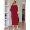 image:imageEkouaer Womens Nightgown Short Sleeve Sleepshirt Long Loungewear Casual Maxi Lounge Dress House Dresses with PocketsWine Red