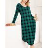 image:imageEkouaer Womens Nightgown V Neck Nightshirts Long Sleeve Sleepwear with Pockets S4XLPlaid Green