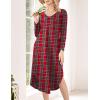 image:imageEkouaer Womens Nightgown V Neck Nightshirts Long Sleeve Sleepwear with Pockets S4XLPlaid Red