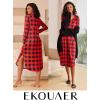 image:imageEkouaer Womens Nightgown V Neck Nightshirts Long Sleeve Sleepwear with Pockets S4XLPlaid Red Black