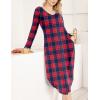 image:imageEkouaer Womens Nightgown V Neck Nightshirts Long Sleeve Sleepwear with Pockets S4XLPlaid Red Navy