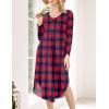 image:imageEkouaer Womens Nightgown V Neck Nightshirts Long Sleeve Sleepwear with Pockets S4XLPlaid Red Navy