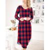 image:imageEkouaer Womens Nightgown V Neck Nightshirts Long Sleeve Sleepwear with Pockets S4XLPlaid Red Navy