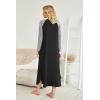 image:imageEkouaer Womens Nightgown VNeck Loungewear Long Sleeve Sleepwear Full Length Nightgown for Women S4XLBlack