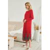 image:imageEkouaer Womens Nightgown VNeck Loungewear Long Sleeve Sleepwear Full Length Nightgown for Women S4XLRed Feather