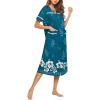image:imageEkouaer Womens Snap Front Dusters Cotton Housecoat Short Sleeve Nightgown House Dress With PocketsBlue White Floral