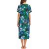 image:imageEkouaer Womens Snap Front Dusters Cotton Housecoat Short Sleeve Nightgown House Dress With PocketsDark Green Floral