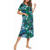 image:imageEkouaer Womens Snap Front Dusters Cotton Housecoat Short Sleeve Nightgown House Dress With PocketsDark Green Floral