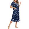 image:imageEkouaer Womens Snap Front Dusters Cotton Housecoat Short Sleeve Nightgown House Dress With PocketsGreen White Leaf