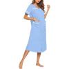 image:imageEkouaer Womens Snap Front Dusters Cotton Housecoat Short Sleeve Nightgown House Dress With PocketsLavender
