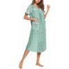 image:imageEkouaer Womens Snap Front Dusters Cotton Housecoat Short Sleeve Nightgown House Dress With PocketsLight Green Floral