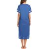 image:imageEkouaer Womens Snap Front Dusters Cotton Housecoat Short Sleeve Nightgown House Dress With PocketsNavy