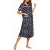 image:imageEkouaer Womens Snap Front Dusters Cotton Housecoat Short Sleeve Nightgown House Dress With PocketsNavy Floral