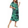 image:imageEkouaer Womens Snap Front Dusters Cotton Housecoat Short Sleeve Nightgown House Dress With PocketsNavy Leaf