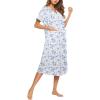 image:imageEkouaer Womens Snap Front Dusters Cotton Housecoat Short Sleeve Nightgown House Dress With PocketsWhite Floral