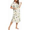 image:imageEkouaer Womens Snap Front Dusters Cotton Housecoat Short Sleeve Nightgown House Dress With PocketsWhite Pineapple