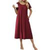 image:imageEkouaer Cotton Nightgowns for Women Long House Dresses with Pockets Plus Size Night Gowns Short Sleeve Night Shirts S3XLWine Red