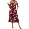image:imageEkouaer Cotton Nightgowns for Women Long House Dresses with Pockets Plus Size Night Gowns Short Sleeve Night Shirts S3XLWine Red Flower