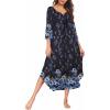 image:imageEkouaer Long Nightgown for Women 34 Sleeves Nightshirt Maxi Sleep Dress Plus Size Loungewear Full Length SleepwearBlack Blue Floral