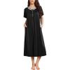 image:imageEkouaer Long Nightgowns for Women Short Sleeve Sleepshirt Button Sleep Dress with PocketsBlack